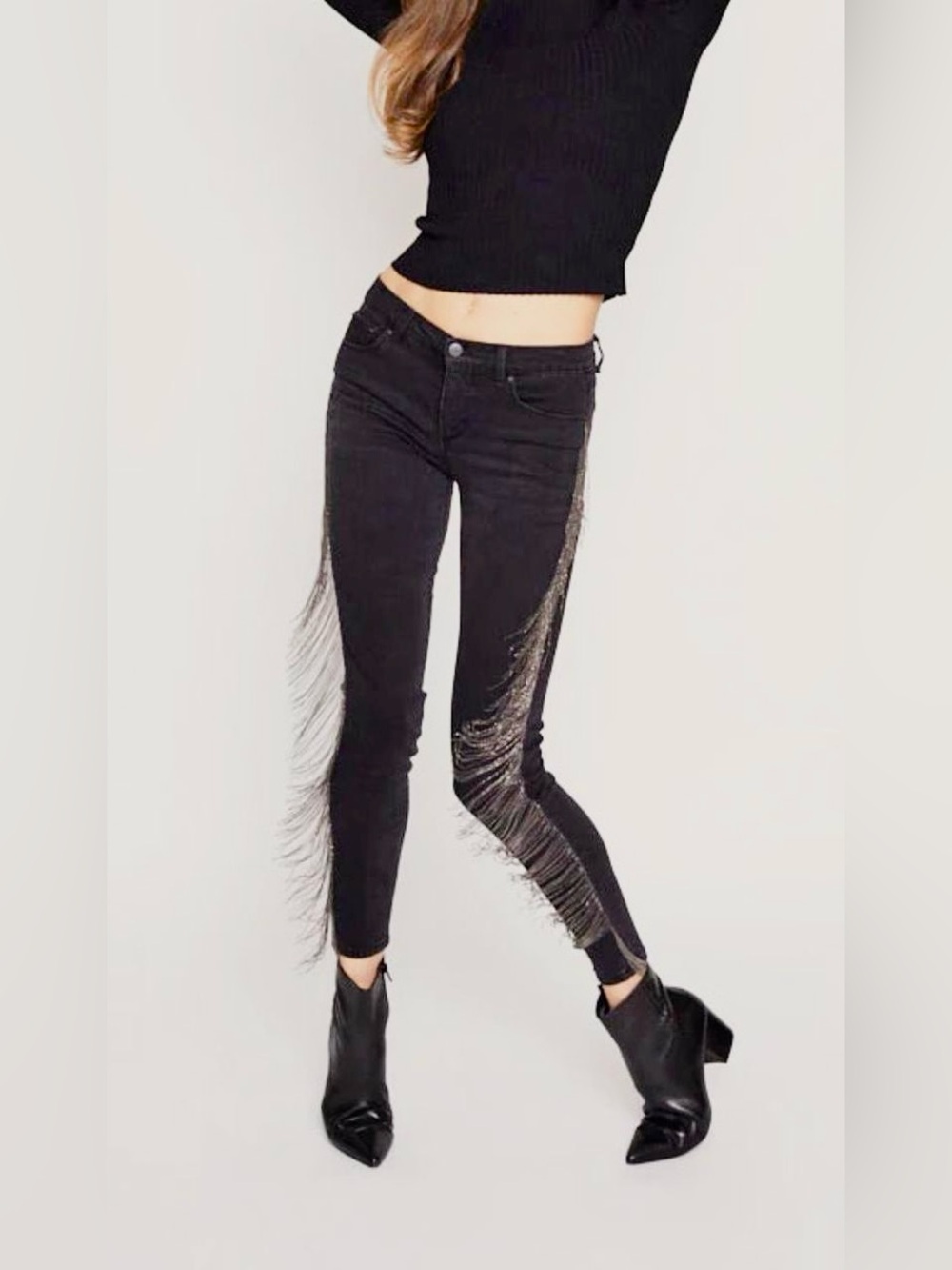 BLUE REVIVAL DUBLIN CHAIN FRINGE SKINNY JEANS - Picture 2 of 7